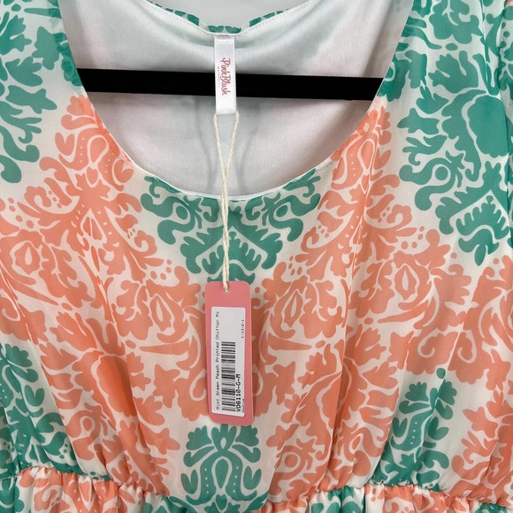 Pink Blush Maternity Mint Green Peach Printed Chiffon Midi Dress Lined Medium - Picture 4 of 9